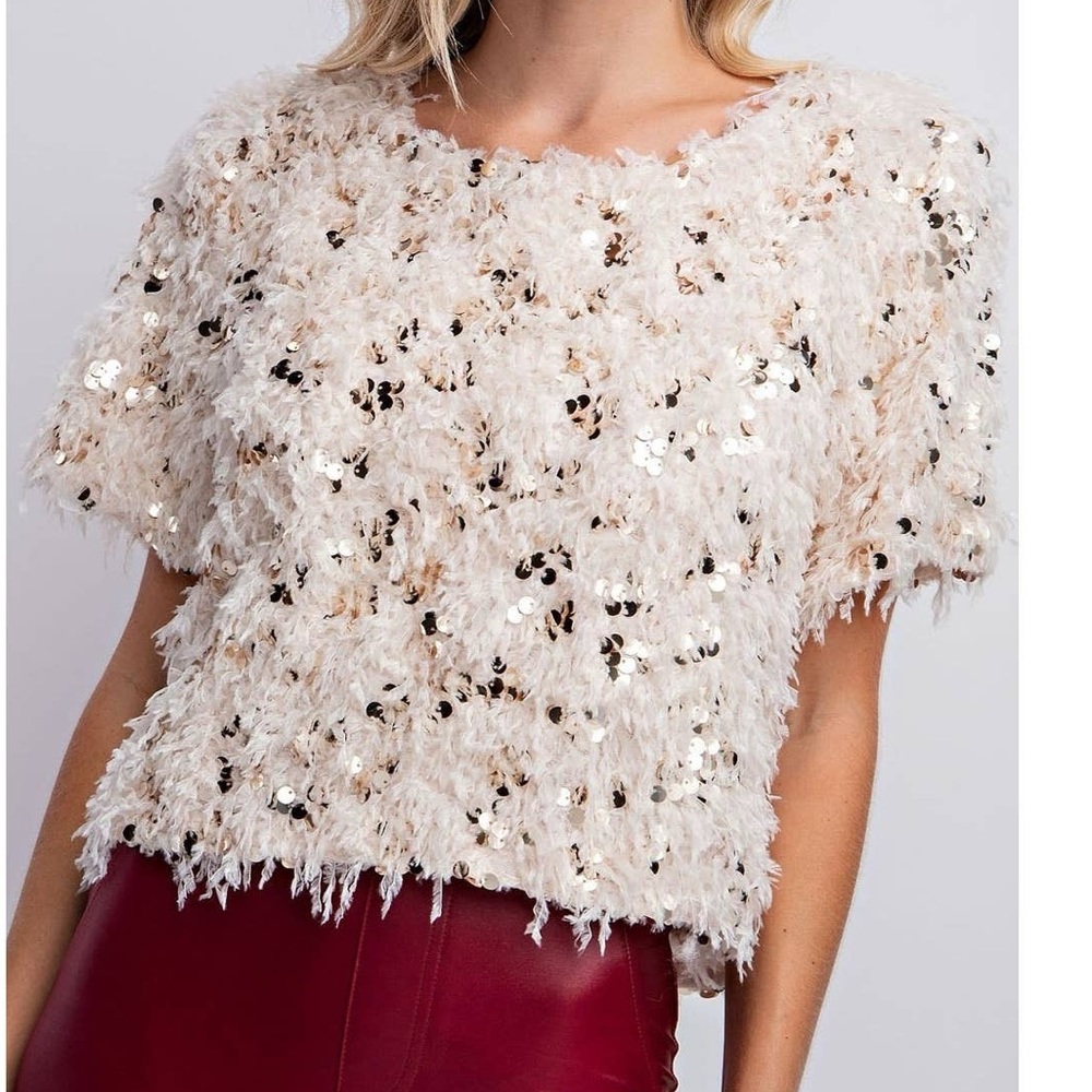 New-Sequin Feathered Top